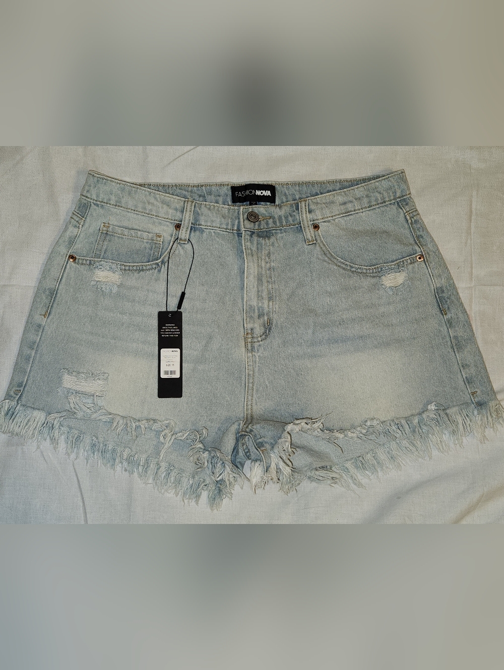 Fashion Nova Light Blue Frayed Distressed Denim Shorts